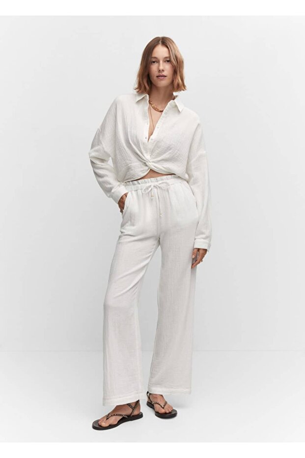 Fiyonklu dokuma pantolon - 2