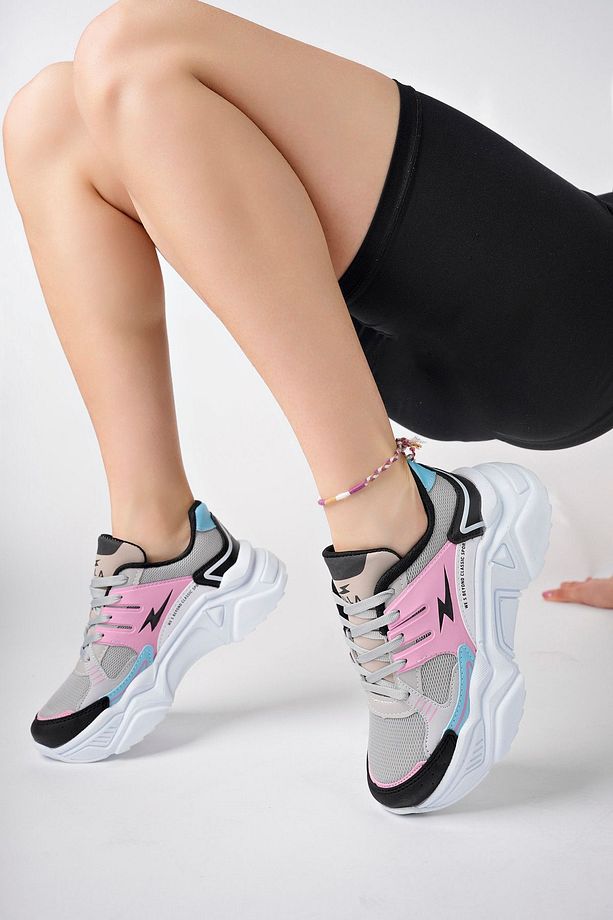 Pembe Kadın Yüksek Taban Şık Sneaker Ayakkabı - 1