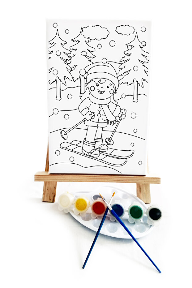 Girl's Painter Set - 20x30 cm Canvas with Precription, 2 Brushes, Palette, Paints and Easels