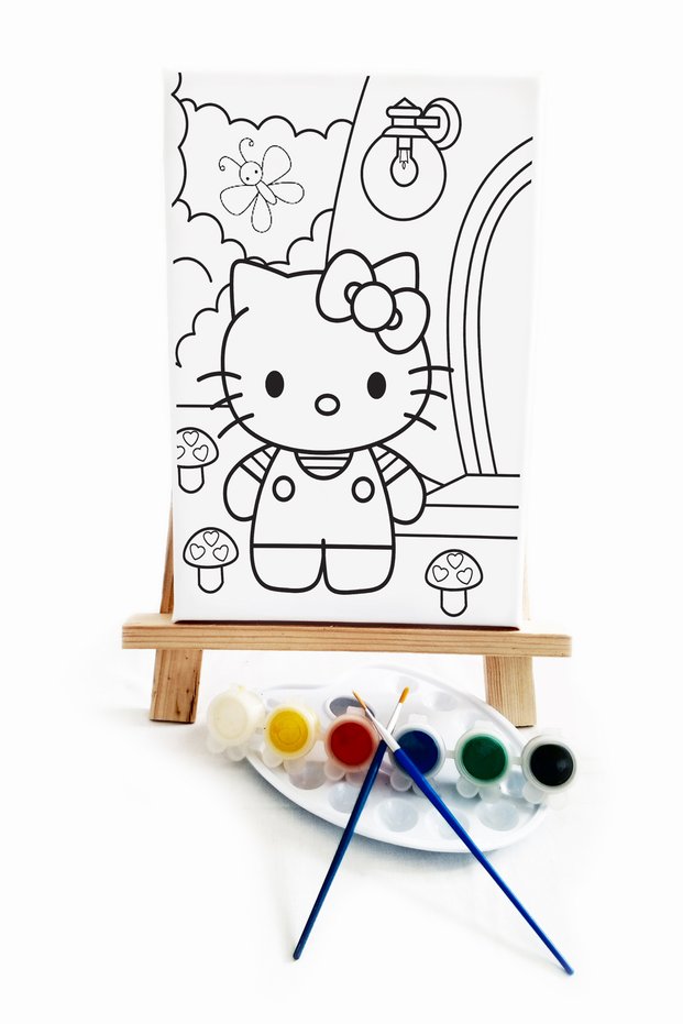 Hola Kita Kids Painter Set - 20x30 cm Canvas with Preface, 2 Brushes and Palettes, Paints and Easels Included