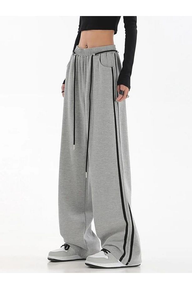 Y2k Line Detail Unisex Bol Paça Eşofman Altı - 1