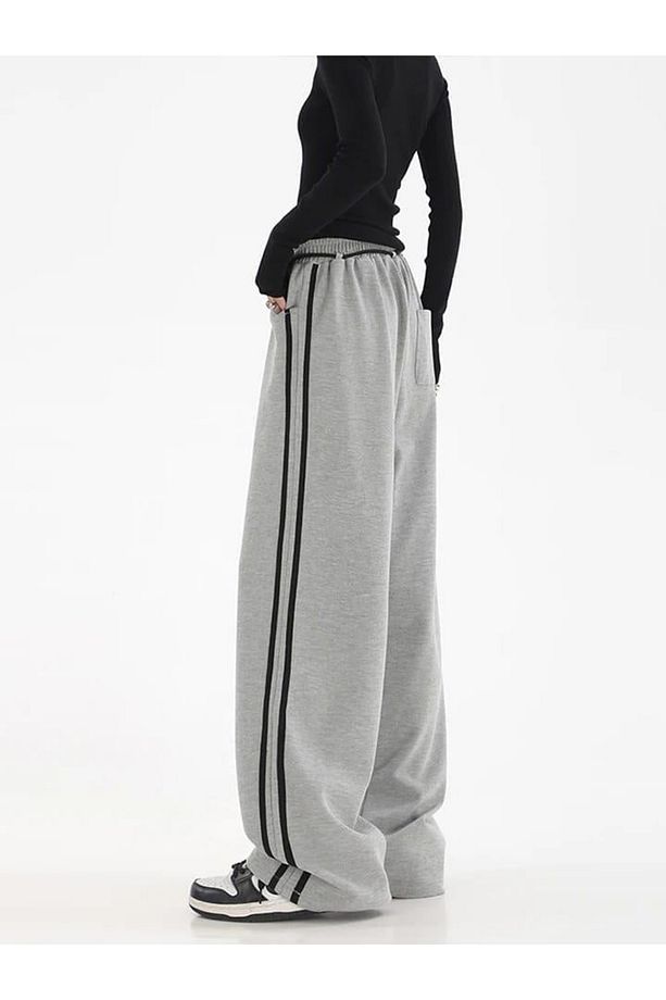 Y2k Line Detail Unisex Bol Paça Eşofman Altı - 2