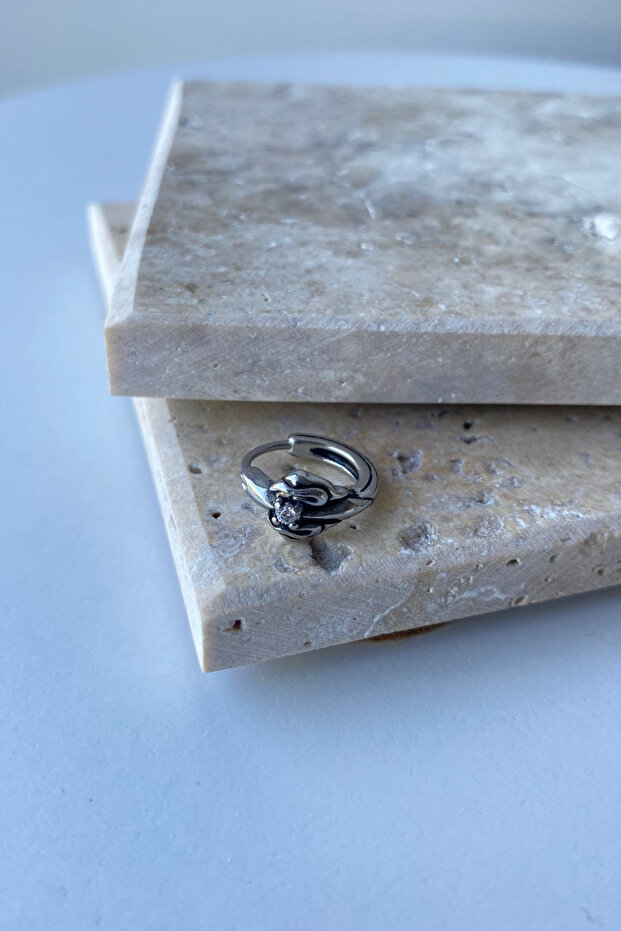 Unisex Grey Embellished Vintage Design Steel Hoop Earrings