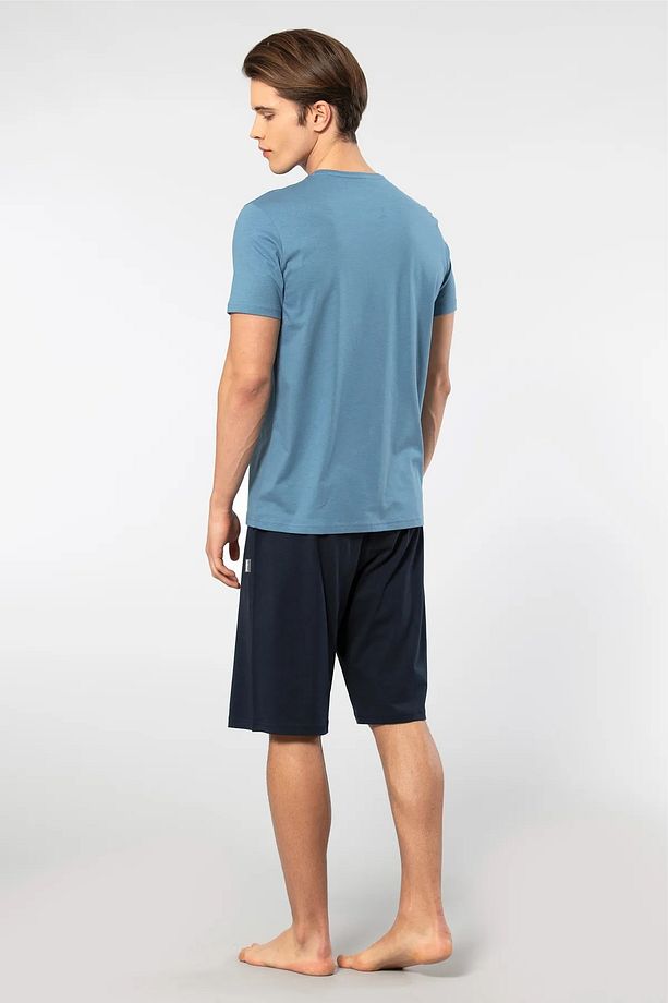 Erkek Modal Bermuda Şort Kısa Kollu Pijama Takımı %50 Modal %50 Pamuk - 2