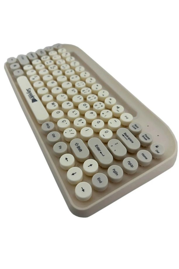 Tüm Cihazlara Bluetooth Klavye Renkli Retro Kablosuz Pilli Klavye Daktilo Görünümlü Tuş Tasarımı - 4