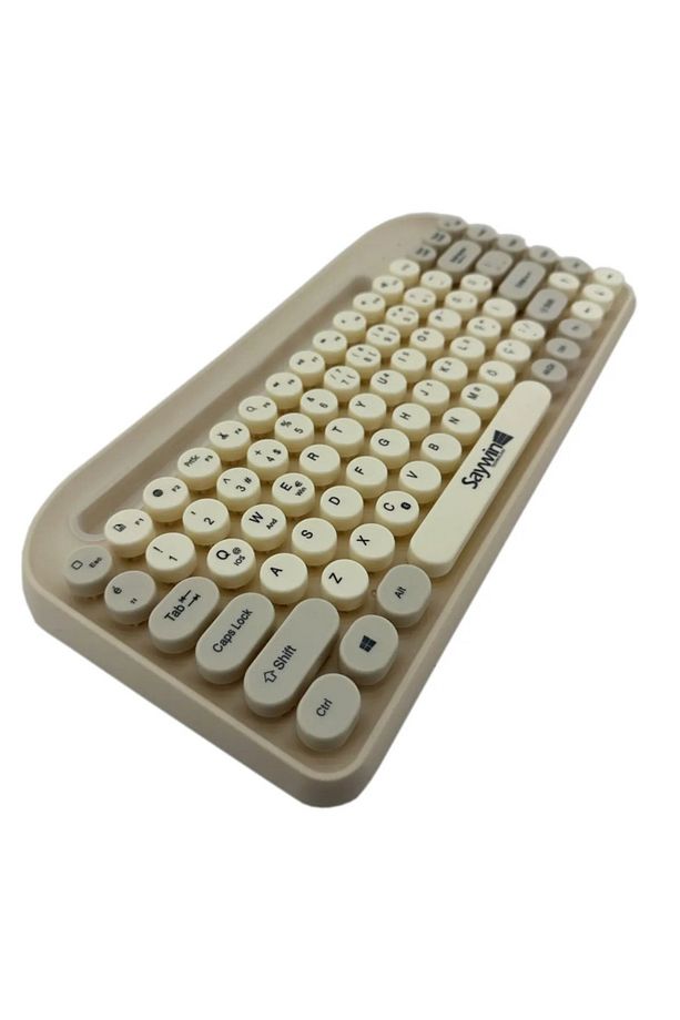 Tüm Cihazlara Bluetooth Klavye Renkli Retro Kablosuz Pilli Klavye Daktilo Görünümlü Tuş Tasarımı - 3