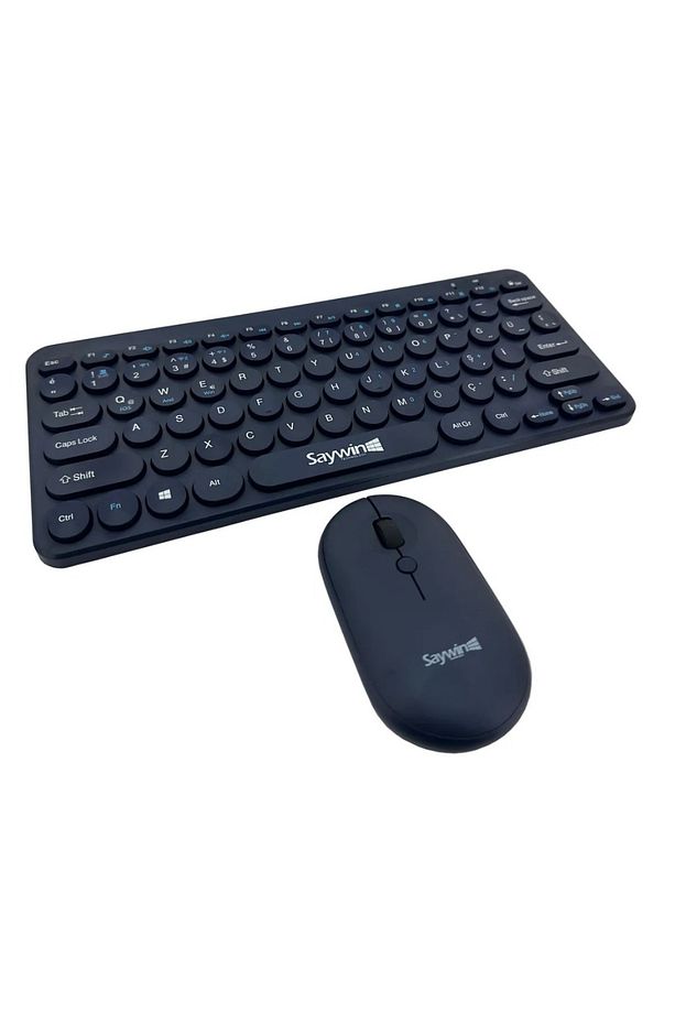 Tüm Cihazlara uyumlu Bluetooth Klavye Mouse Set Yuvarlak Tuşlu Türkçe Q Taşınabilir Kablosuz Klavye - 1