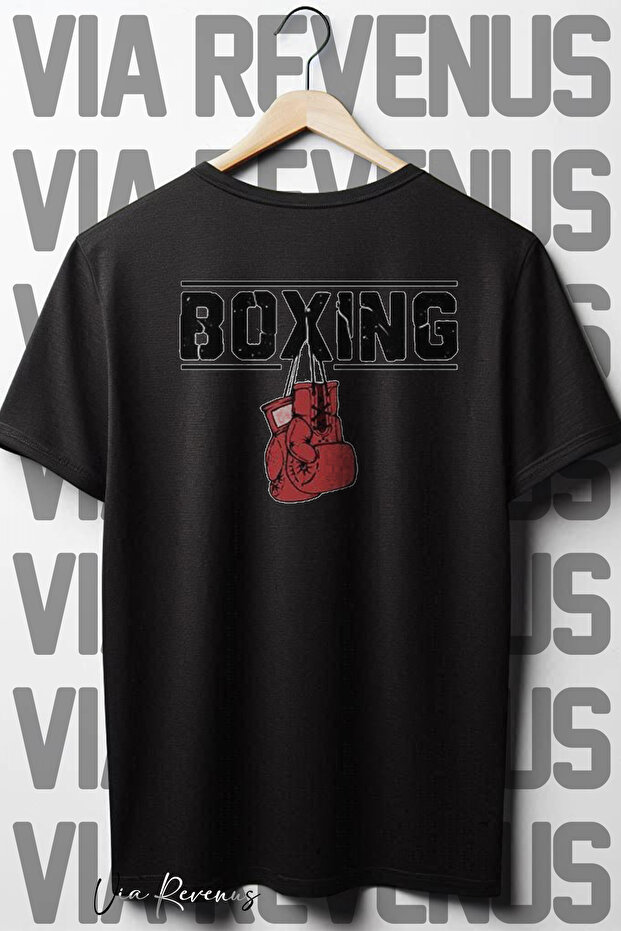 Boxing Back Printed Crew Neck Black Oversized Loose Fit T-shirt