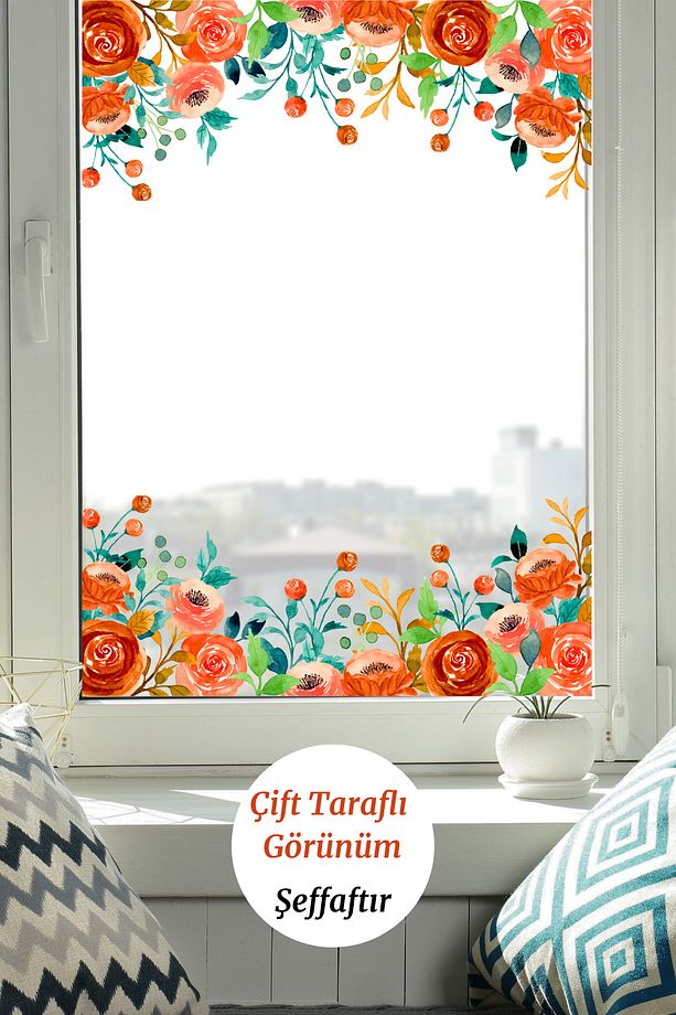 Çift Taraflı Şeffaf Çiçekler Cam Kapı Duvar İçin Sticker (Suya Dayanıklı) - Dekorasyon ve Süs - 1