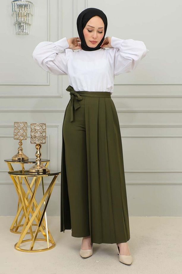 Piliseli Pantolon Etek HAKİ - 1