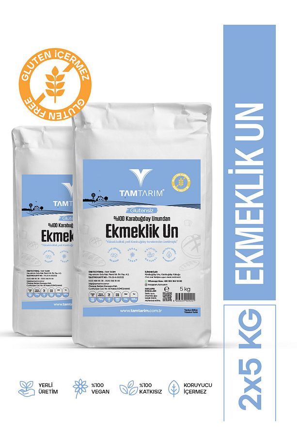 2 Adet - Glutensiz %100 Tam Çiğ Karabuğday Unundan Ekmeklik Un 5 Kg - 1