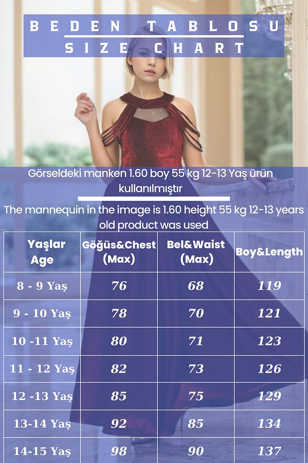 Genç Kız Abiye Elbise 9 Yaş-10 Yaş-11 Yaş-12 Yaş-13 Yaş-14 Yaş-15 Yaş - 3