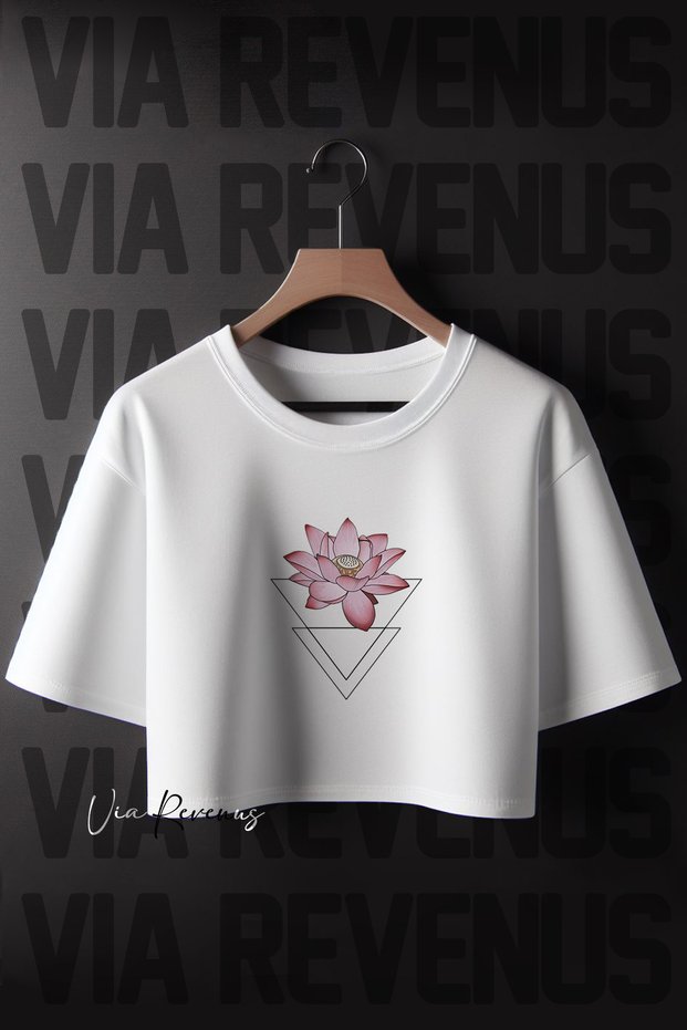 Pink Lotus Printed Coquette 2024 Fashion Short Sleeve Crew Neck White Crop