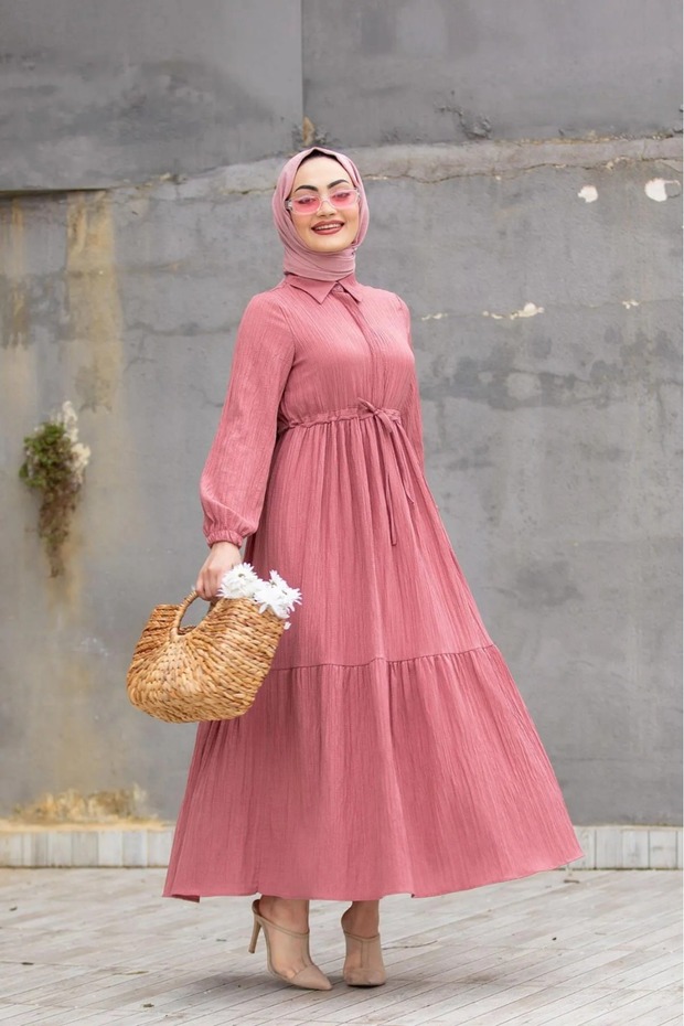 DÜĞMELİ BÜRÜMCÜK ELBİSE - 4