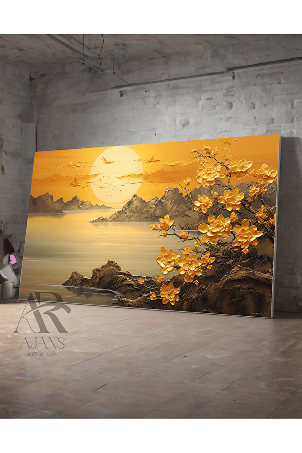 Sun and Gold Flower Living Room Hallway Office Canvas Painting