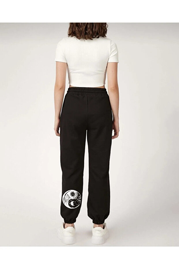 LUNAVISTA Women's Moon and Sun Back Printed Jogger Pants Sweatpants with Elastic Sweatpants