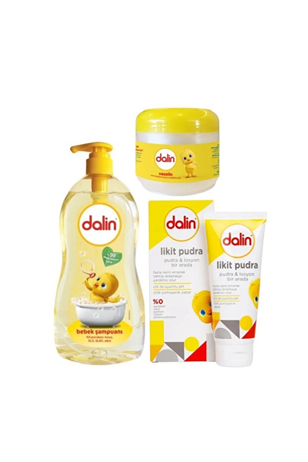 DALİN BEBEK bakım seti 700 ml şampuan + Likit pudra 100 ml + vazelin - 1