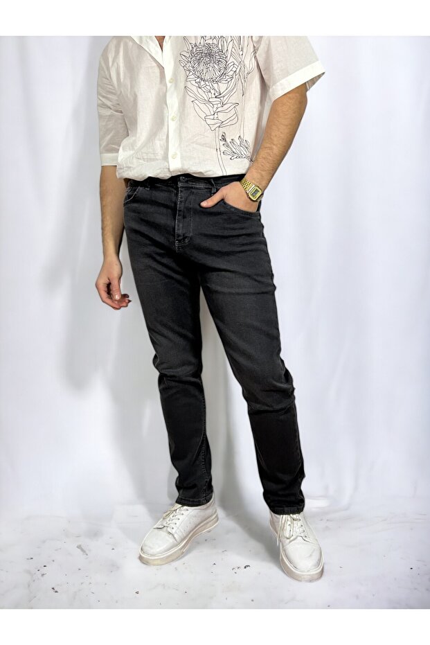 Gray Stonewashed Men's Regular Jean Trousers