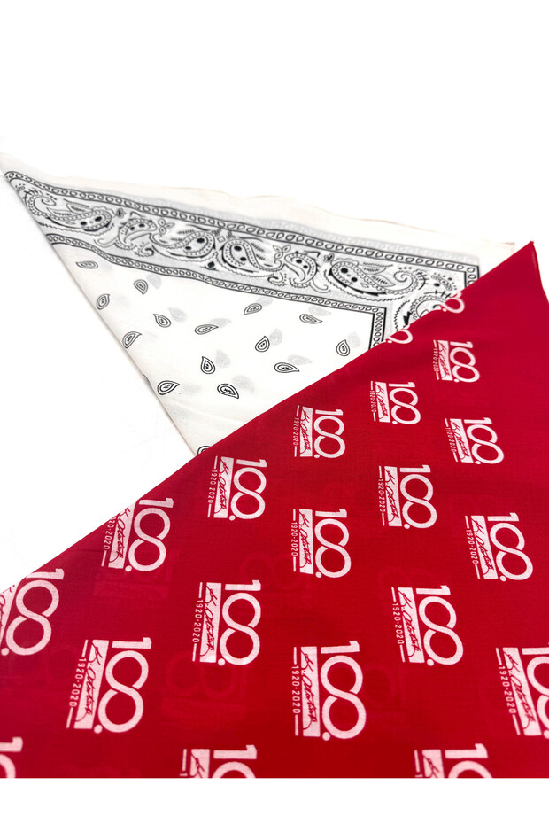 Ethnic Patterned White-Red-Blue Cotton Bandana Set 50x50 Summer Scarf