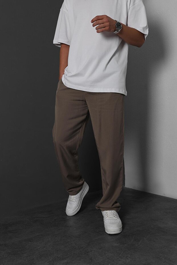 Baggy Mold Soft Texture Men's Brown Trousers
