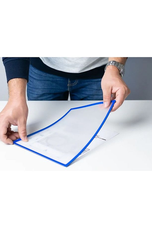 10 adet Mıknatıslı Şömiz Manyetik Evrak Tutucu Şeffaf Magnet Şömiz Dosya 21x30cm A4 - MAVİ KENARLI - 2