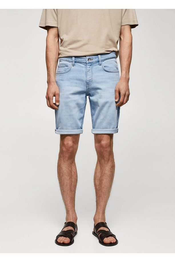 Slim fit kot bermuda şort - 1