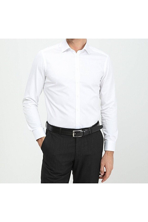 Sports Slimfit Slim Fit Pocketless Long Sleeve White Matte White No Ironing Probe Fabric