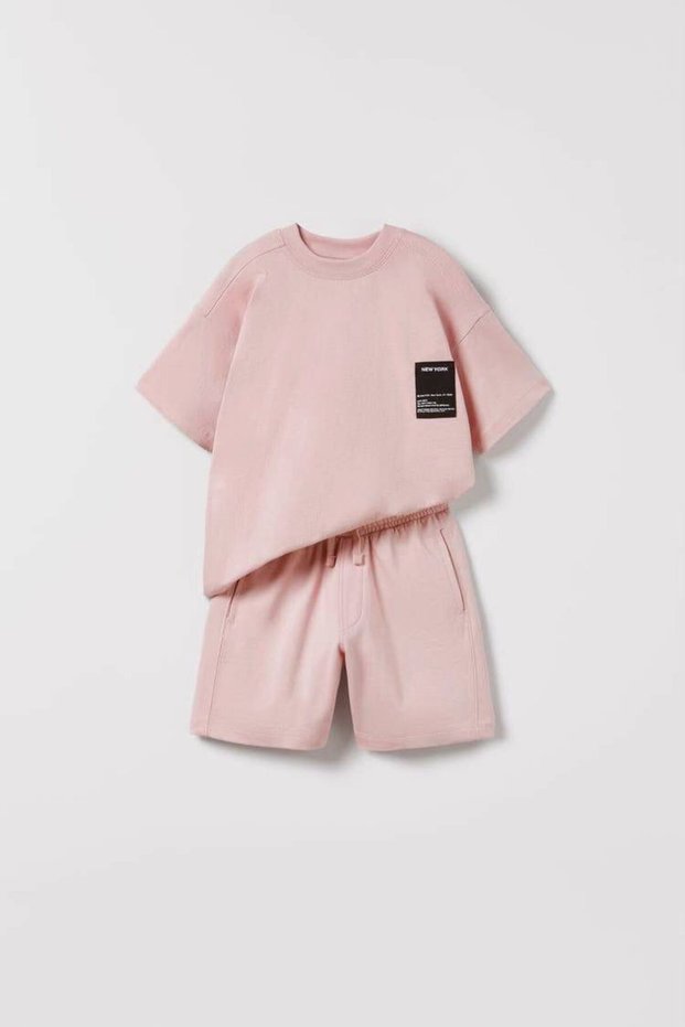 Label Detailed Cotton Kids Shorts T-Shirt Bottom Top Set