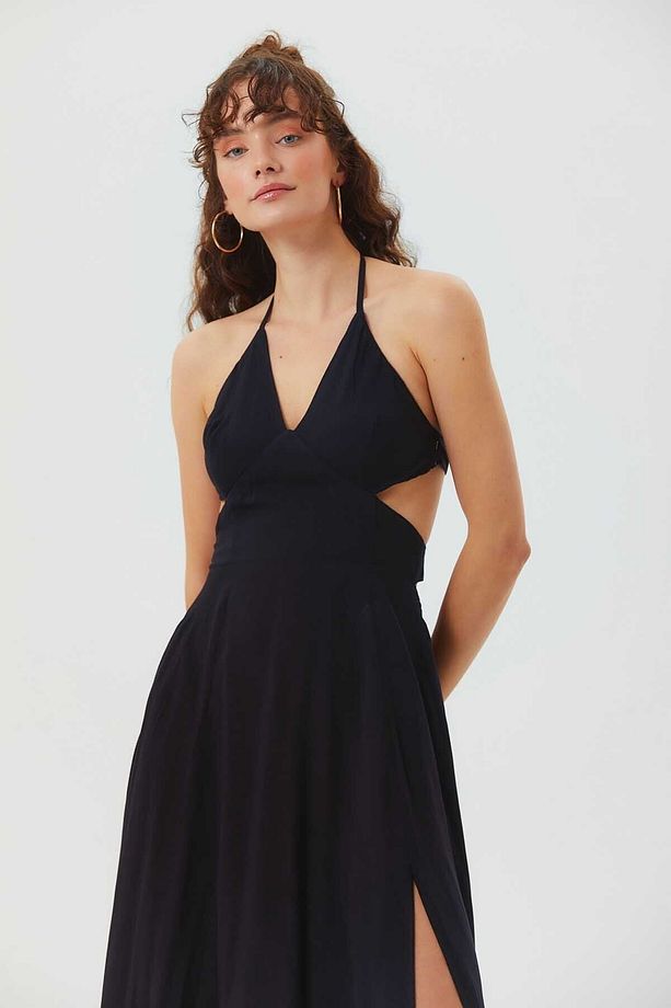 Derin Yırtmaçlı Bohem Maxi Elbise - 6