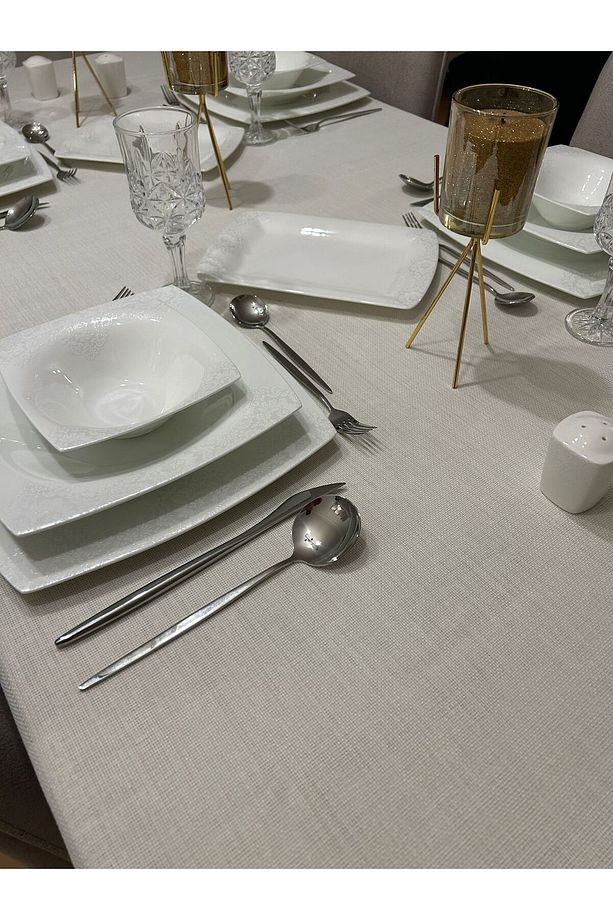 Meral Kurşun Collection Polyester Keten Dertsiz Masa Örtüsü Krem - 8