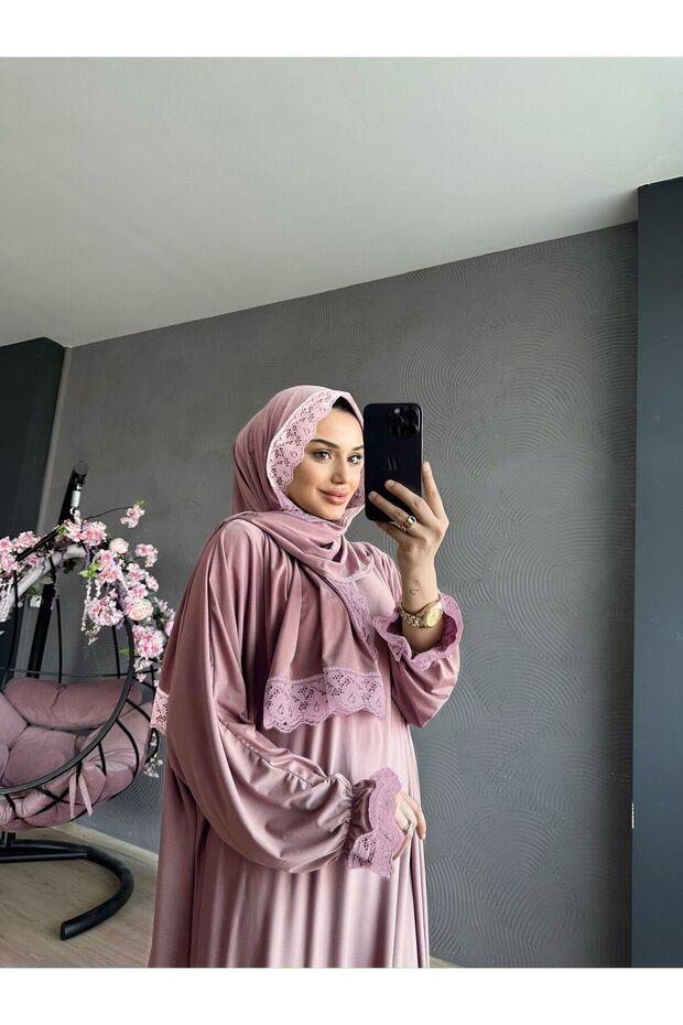 Women's Hijab Prayer Dress Powder