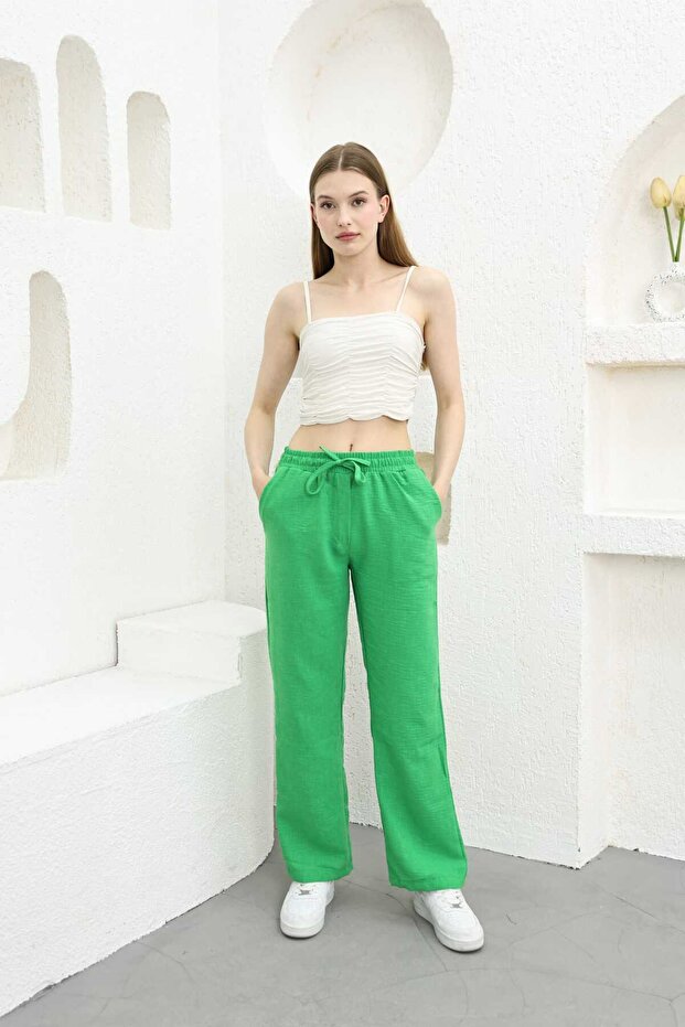 WOMEN'S LACE-UP Linen TROUSERS