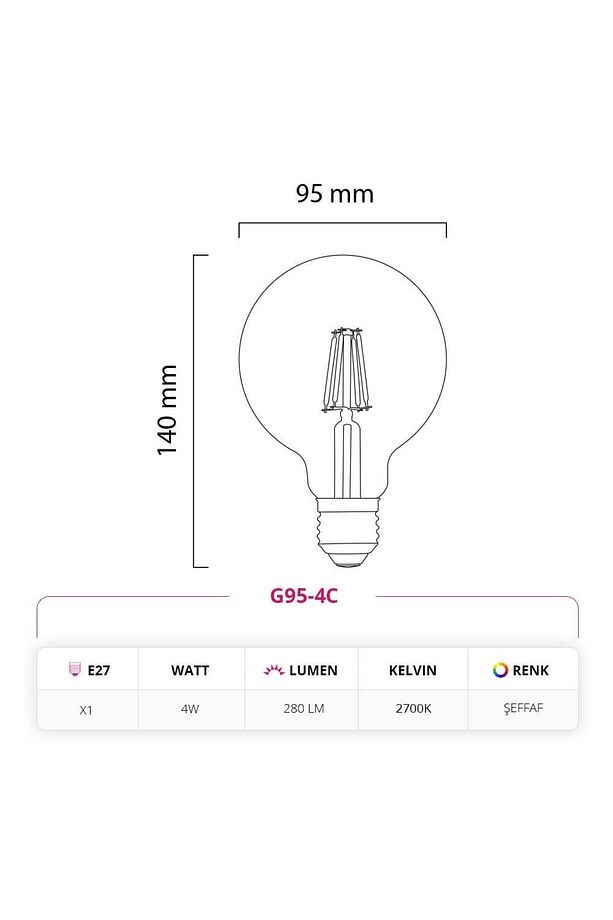 4W 220V E27 G95 Rustik LED Ampul G95-4C - 3
