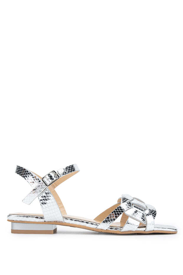Women's Genuine Leather Lame Heeled Sandals