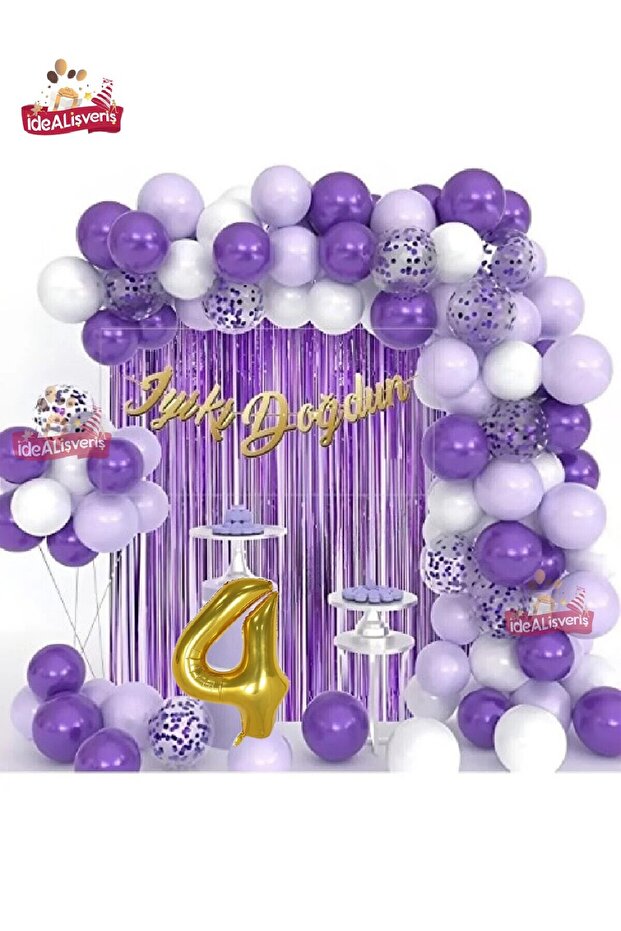 Luxury Purple Lilac White Gold Age Foiled Birthday Balloon Chain Set