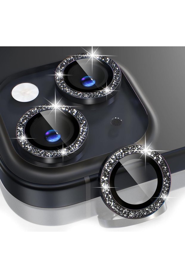 Camera Lens Protector Silvery Metal Crystal Tempered Glass Lens Cover for iPhone 15/15 Plus