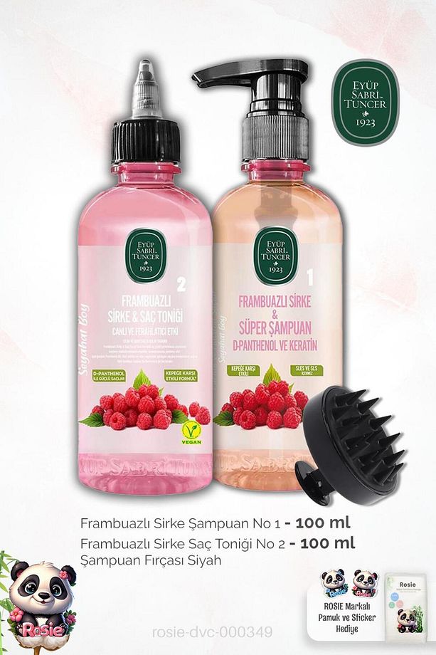 Sirke Şampuan Frambuazlı 100 ml, Saç Toniği 100 ml, Şampuan Fırçası ve ROSIE - 1