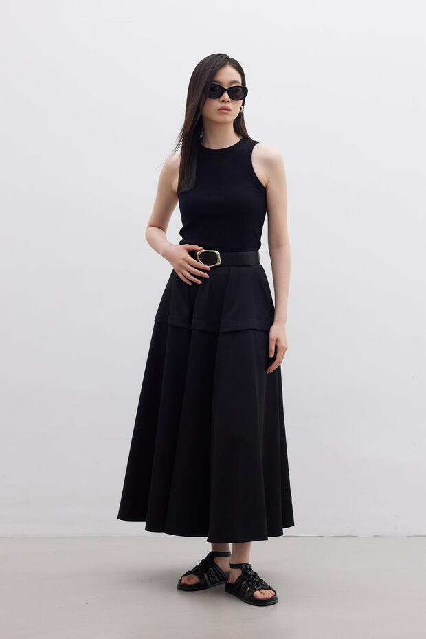 Schwarzer Rock mit Volant-Design - 6