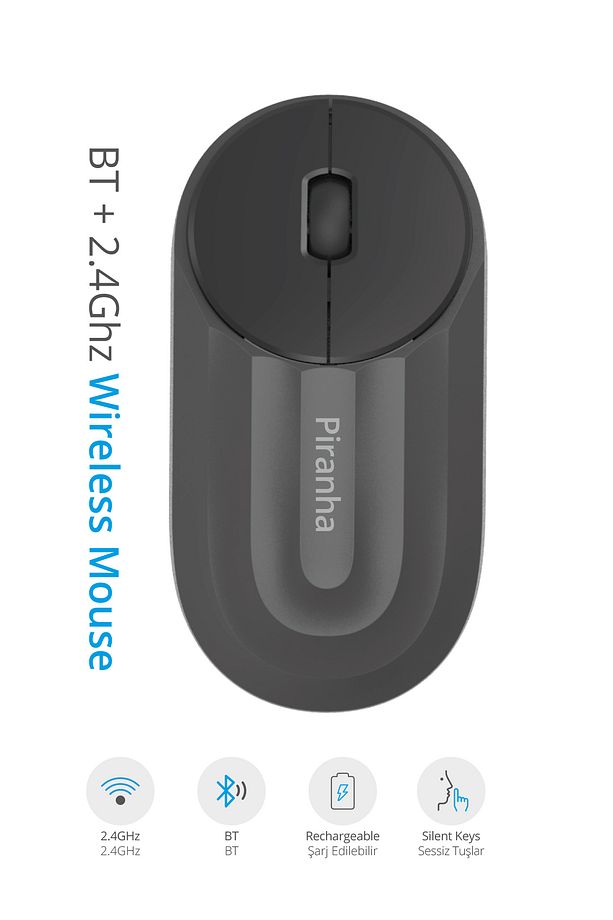 7657 Bluetooth + 2.4 Ghz Şarj Edilebilir Sessiz Tuşlu Kablosuz Mouse - 1