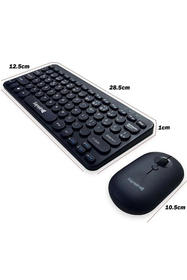 Tüm Cihazlara uyumlu Bluetooth Klavye Mouse Set Yuvarlak Tuşlu Türkçe Q Taşınabilir Kablosuz Klavye - 7