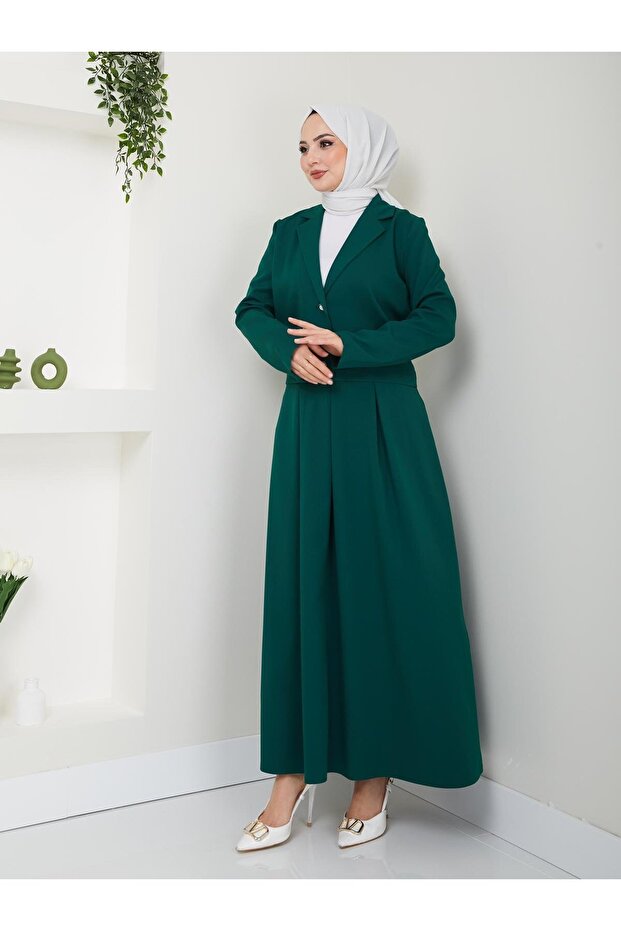 Pleated Women's Jacket and Skirt Set - Hijab Combination