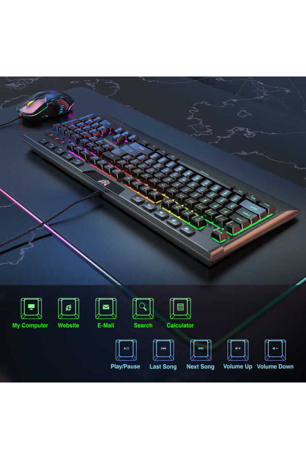 Onikuma G21 RGB Oyuncu Klavye Mouse Seti Siyah Uyumlu - 2