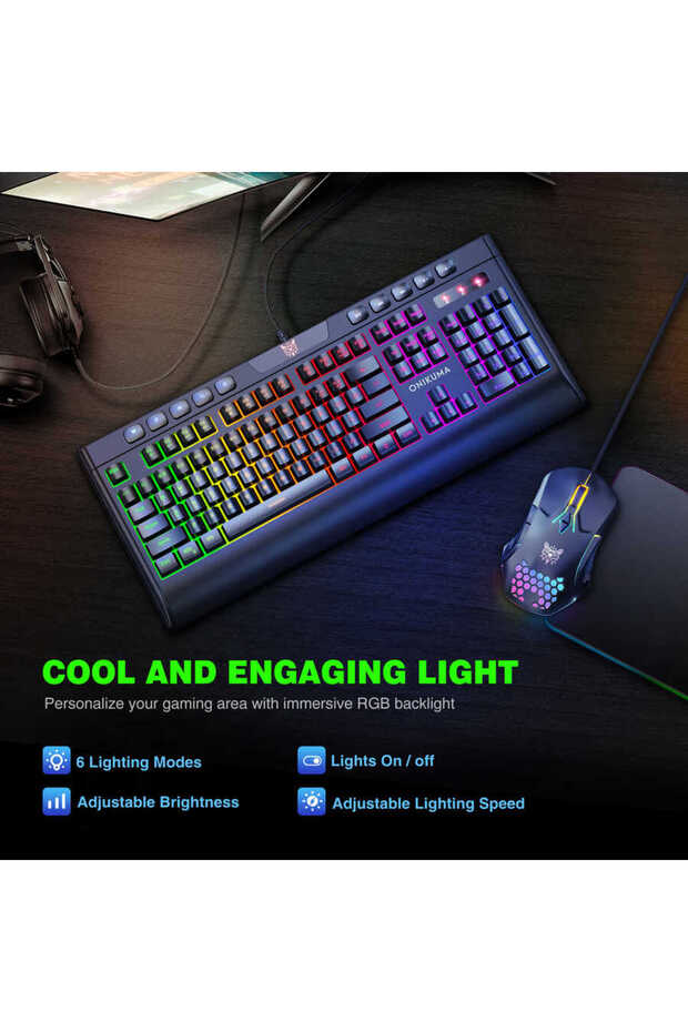 Onikuma G21 RGB Oyuncu Klavye Mouse Seti Siyah Uyumlu - 4