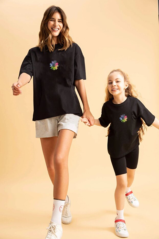 Flower Printed T-Shirt Combination for Mother and Daughter - Single Product, Add to 2 Baskets