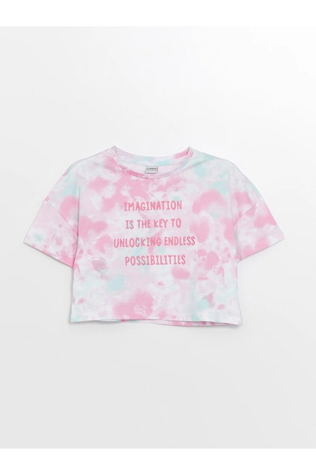 LCW Kids Crew Neck Embroidered Short-Sleeved Girls' Cropped T-Shirt