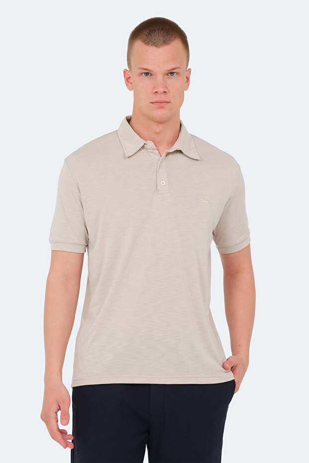 Katsuro Men's Polo Neck Beige T-Shirt