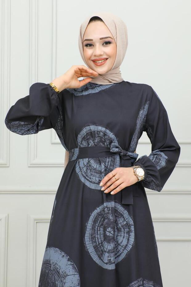 Navy Blue Aerobin Patterned Dress