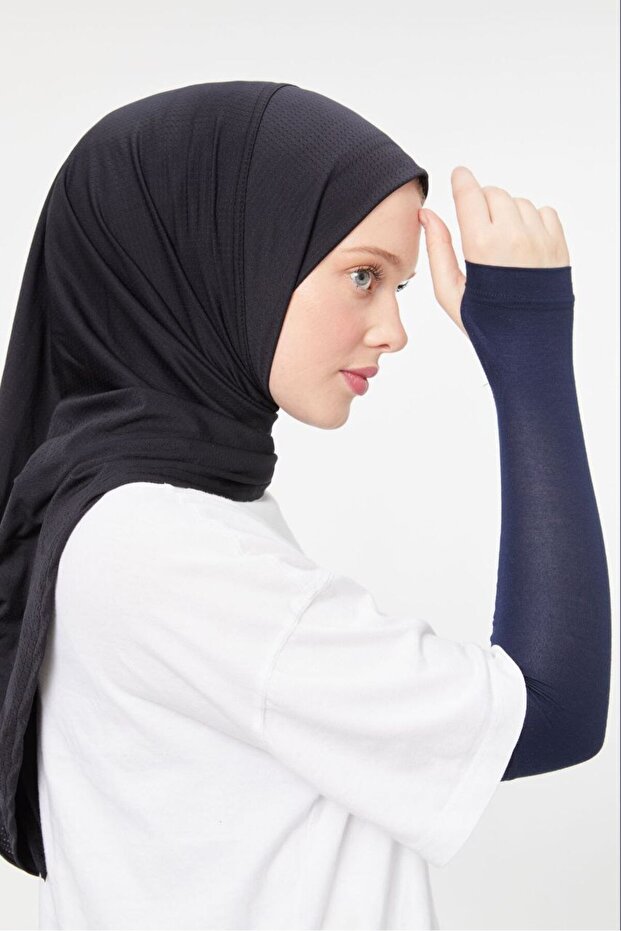 أكمام للصلاة بتصميم الحجاب، قابلة للربط بالأصابع، باللون الأزرق الداكن