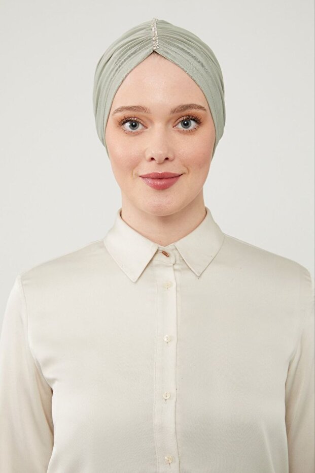 Women's Hijab with Stones, Outer Bonnet, Mint Green