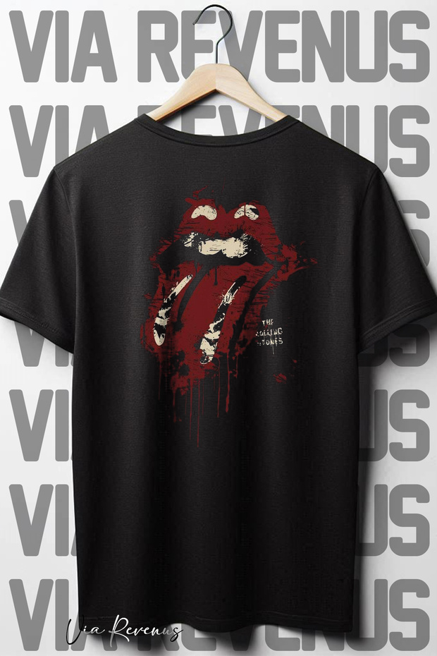 Rolling Stones Printed - Wide Fit Crew Neck Black T-Shirt